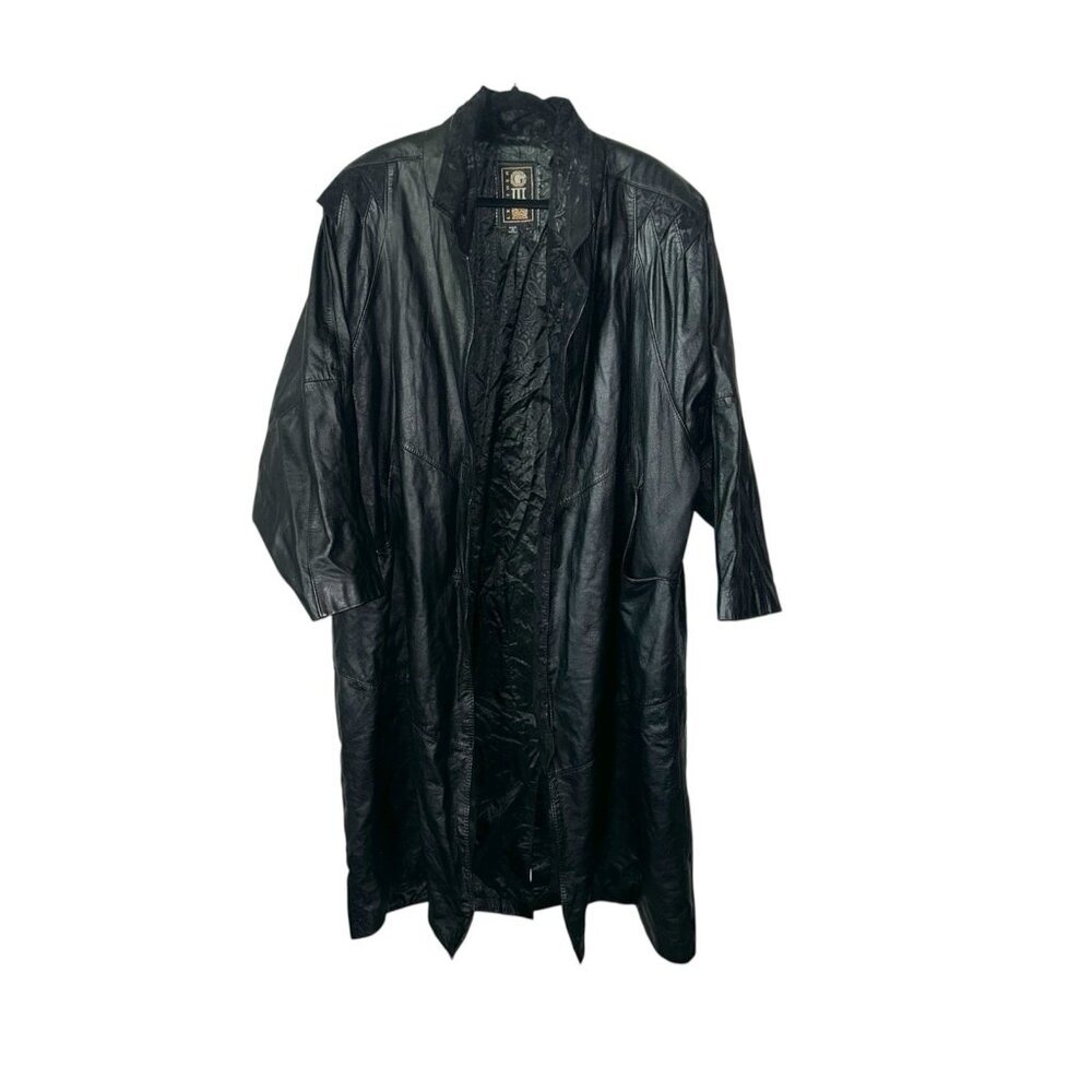Global Identity G-III Vintage Black Leather Long Trench Duster Coat Size XXL
